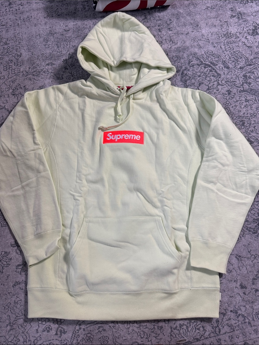 Supreme Pale Mint Green Box Logo Pullover Hoodie with Red Logo